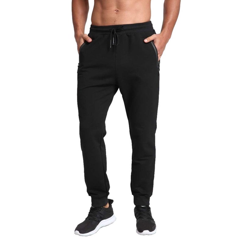 Tansozer Men's Lightweight Joggers Casual Slim Sweatpants Track Pants with Zipper Pockets (Black, X-Large) - Image 2